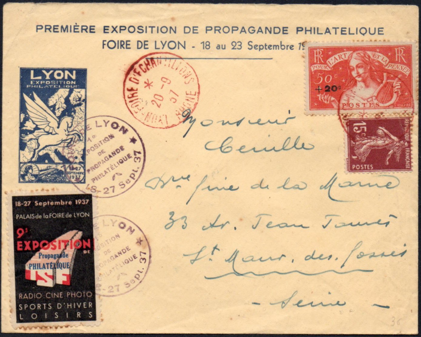 France : Lyon : Envelope for Première Exposition de Propagande Philatélique, Lyon 1937